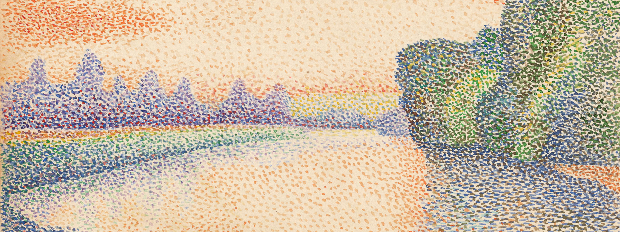 The Banks of the Marne at Dawn (detail), about 1888, Albert Dubois-Pillet. Watercolor over traces of black chalk. Getty Museum