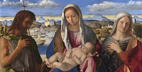 Virgin and Child with Saint John the Baptist and a Female Saint in a Landscape (detail), about 1501, Giovanni Bellini, tempera and oil on wood panel. Gallerie dell’Accademia, Venice. Photo credit: Scala/Ministero per i Beni e le Attività culturali / Art Resource, NY