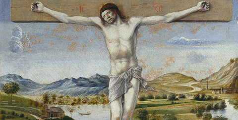 Crucifixion with the Virgin and Saint John the Evangelist (detail), about 1458-59, Giovanni Bellini, oil and tempera on wood panel. Fondazione Musei Civici di Venezia, Museo Correr, Venice. Photo credit: Cameraphoto Arte, Venice / Art Resource, NY