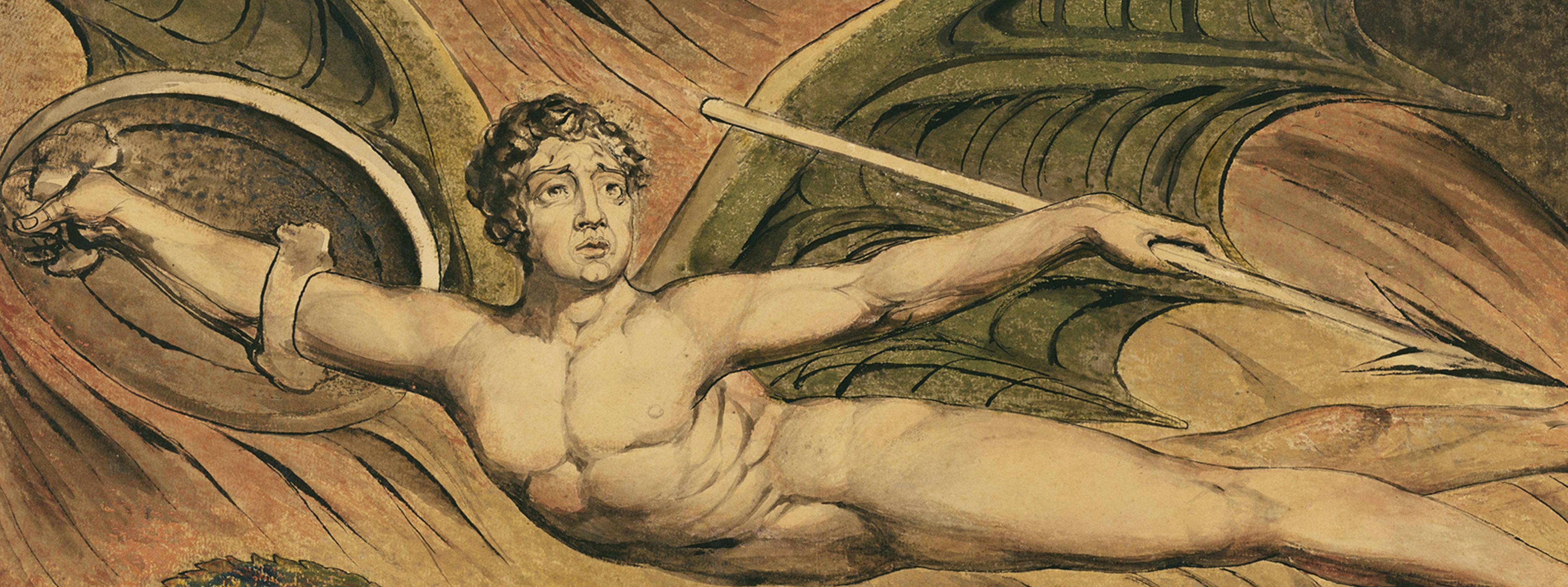 Satan Exulting over Eve (detail), 1795, William Blake. Color print with graphite, pen and black ink, and watercolor. Getty Museum