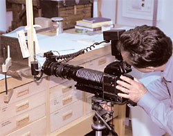 Photographing one of the cabinet's oak panels