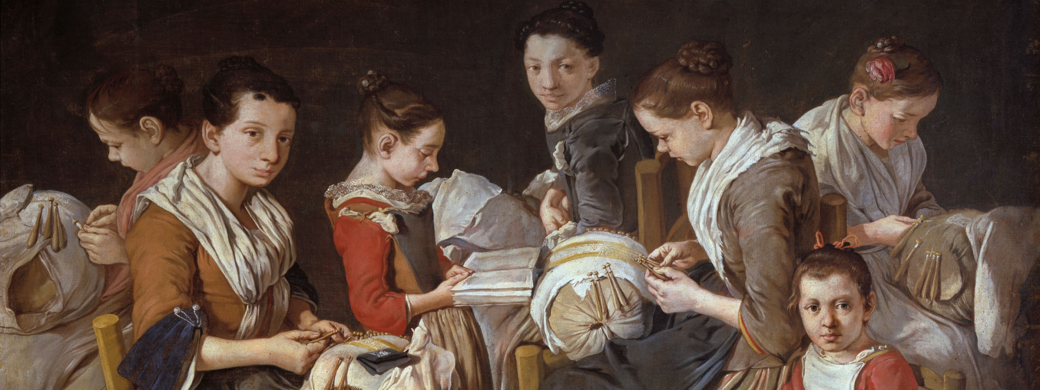 Women Working on Pillow Lace (The Sewing School) (detail), about 1720-1725, Giacomo Ceruti. Oil on canvas. Private Collection. Photo: © Fotostudio Rapuzzi, Brescia