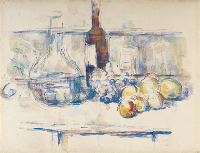 Still Life with Carafe, Bottle, and Fruit / Cézanne