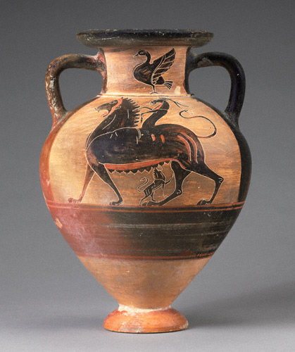 Etruscan black-figured neck amphora