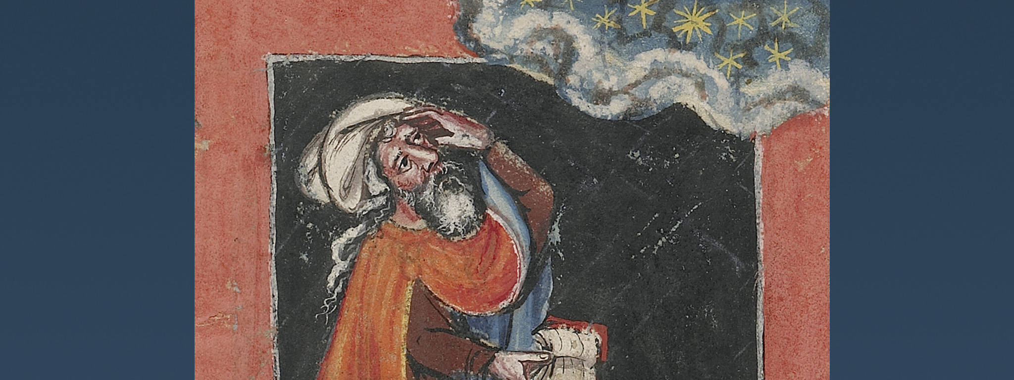 Jonicus, the First Astronomer, from World Chronicle (text in German), Regensburg, Bavaria, about 1400-1410, artist unknown; author, Rudolf von Ems. The J. Paul Getty Museum