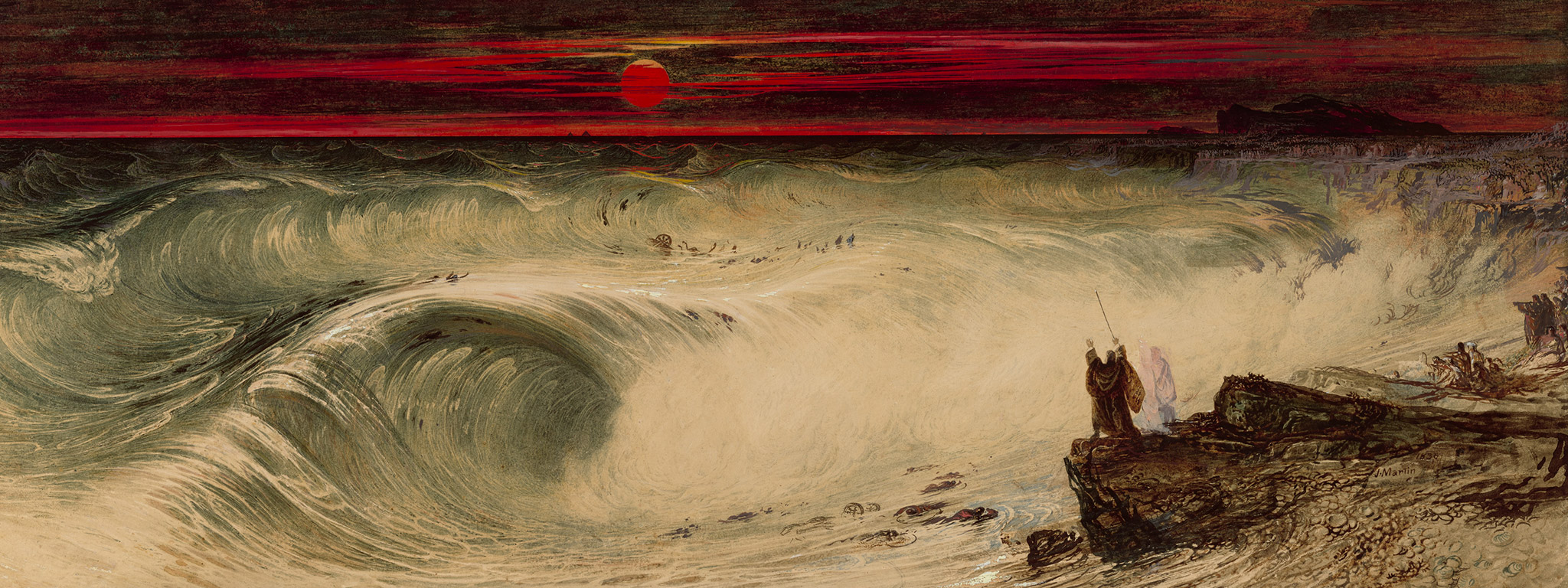 The Destruction of Pharaoh’s Host (detail), 1836, John Martin, watercolor and oil paint with brown ink and scraping out over black chalk, on paper. The J. Paul Getty Museum