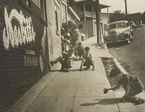 East L.A. Skateboarders, 1950s, Joe Schwartz, toned gelatin silver print. The J. Paul Getty Museum. © Joe Schwartz