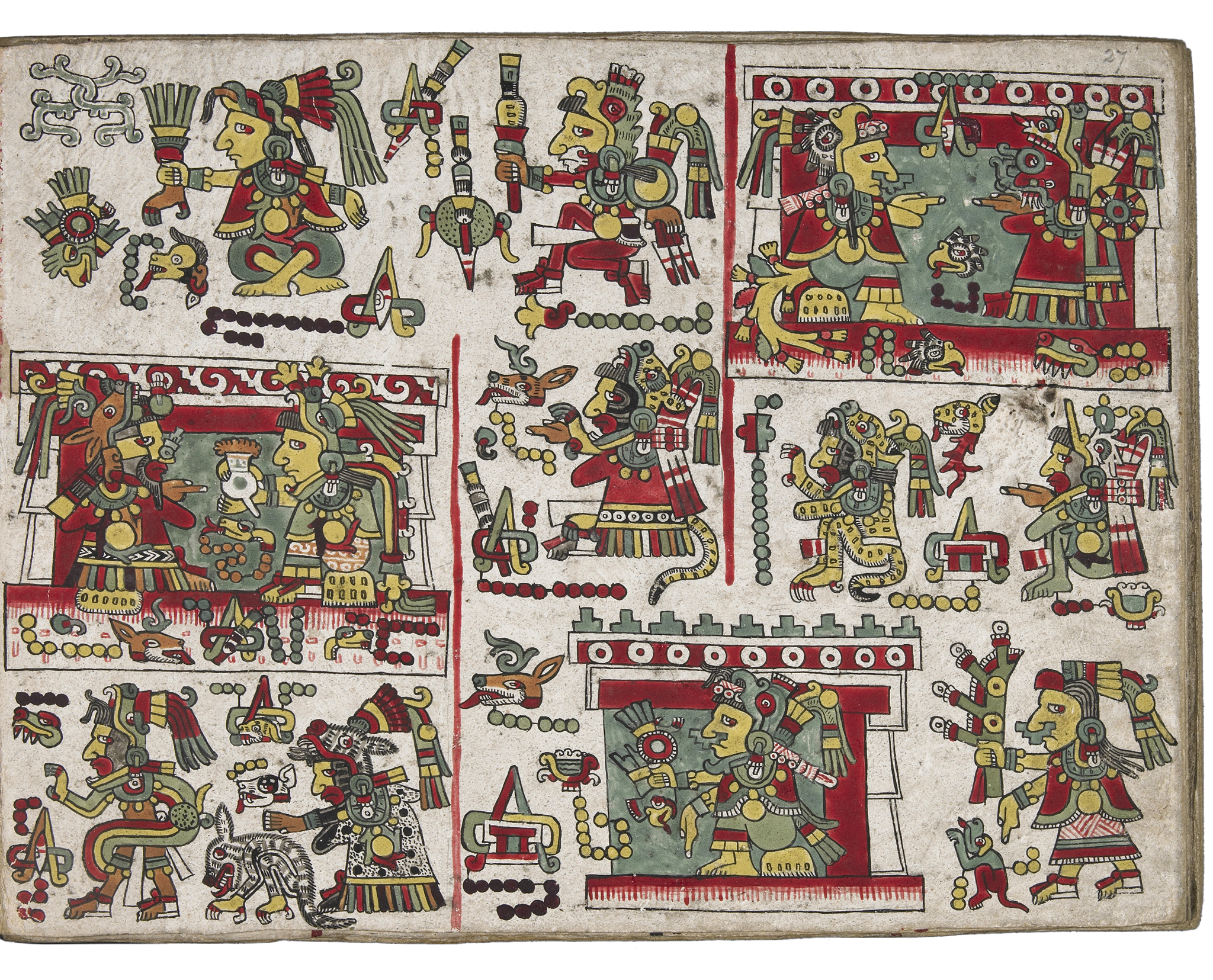 Codex Zouche-Nuttall, page 26, 1450 (obverse), Mixtec (Ñudzavui) culture; deerskin, gesso, pigment. The Trustees of the British Museum, London, UK, MSS 39671. Image © The Trustees of the British Museum / Art Resource, NY