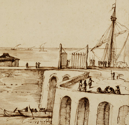 Landscape with a View of a Fortified Port / Guercino