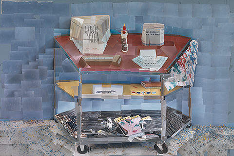 <em>Paint Trolley, L.A. 1985</em>, 1985, David Hockney, photographic collage. 40 x 60 in. Courtesy of the artist.  © David Hockney. Photo credit: Richard Schmidt