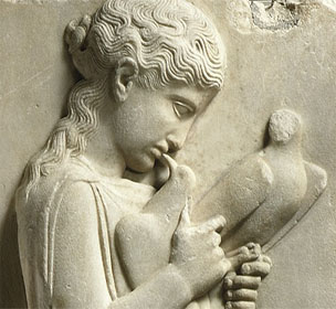 Marble Relief with a Young Girl Holding Doves