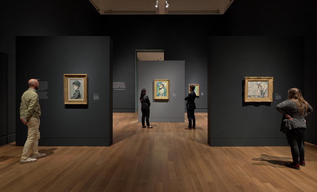 Gallery view, left to right: Portrait of Madame Jules Guillemet, 1880 (Saint Louis Art Museum. Funds given by John Merrill Olin); Jeanne (Spring), 1881 (The J. Paul Getty Museum); Woman with a Tub, about 1878–79 (Koons Collection), Édouard Manet