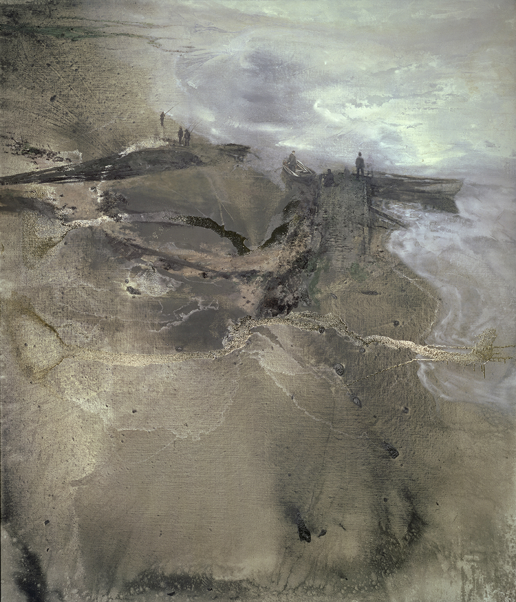 <i>Thames painting, The Estuary</i>, 1994–95, Michael Andrews, oil with sand and ash on canvas. Courtesy of Pallant House Gallery, Chichester, UK, (Wilson Gift through The Art Fund 2006). Image: Bridgeman Images. Artwork © The Estate of Michael Andrews, courtesy James Hyman Gallery, London