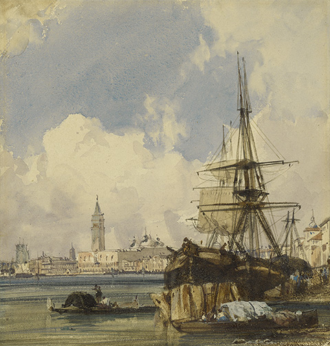 <em>Riva degli Schiavoni, from near San Biagio, Venice</em>, 1826, Richard Parkes Bonington; watercolor over graphite, heightened with opaque watercolor. The J. Paul Getty Museum