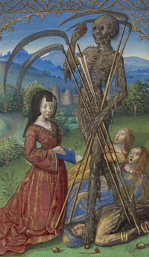 <em>Denise Poncher before a Vision of Death</em>, from the Poncher Hours, about 1500, Paris, Master of the <em>Chronique scandaleuse</em>. The J. Paul Getty Museum