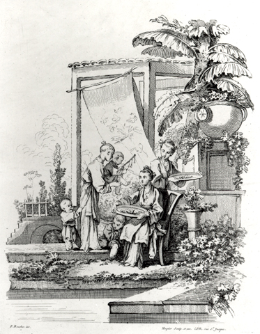 Seated Woman with Children and Servants / Huquier