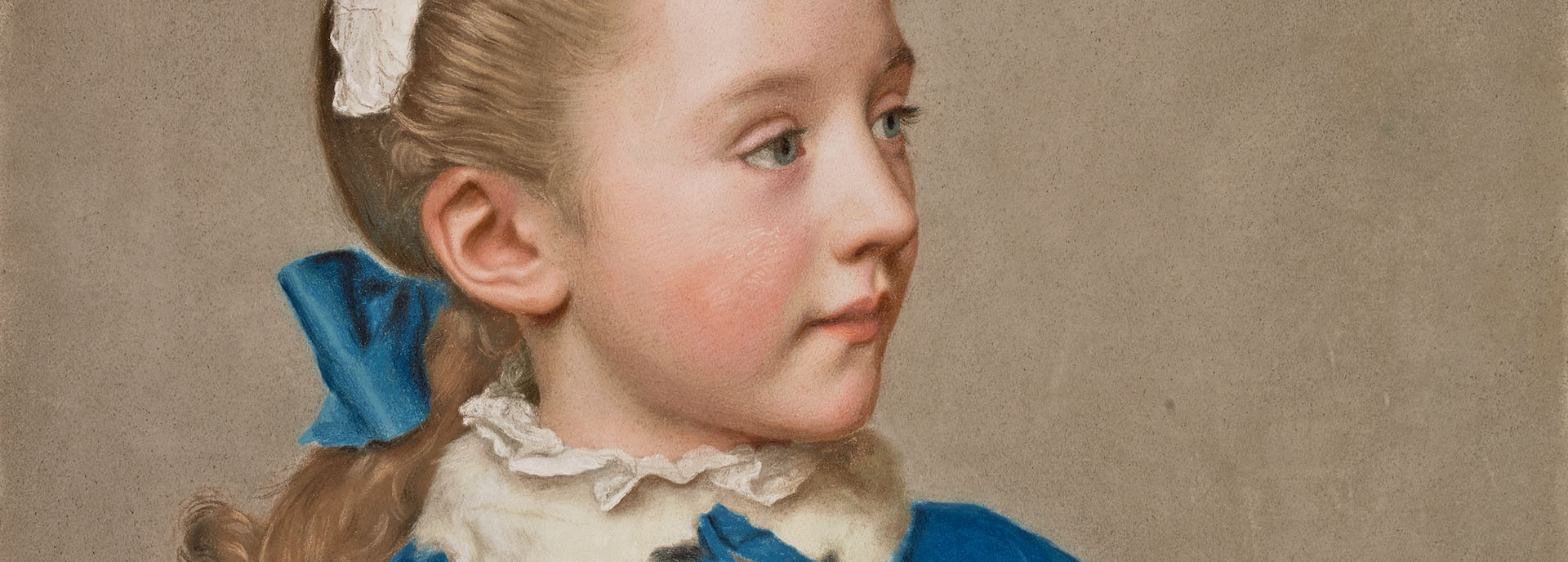 Portrait of Maria Frederike van Reede-Athlone at Seven Years of Age (detail), 1755–56, Jean-Étienne Liotard, pastel on vellum. The J. Paul Getty Museum