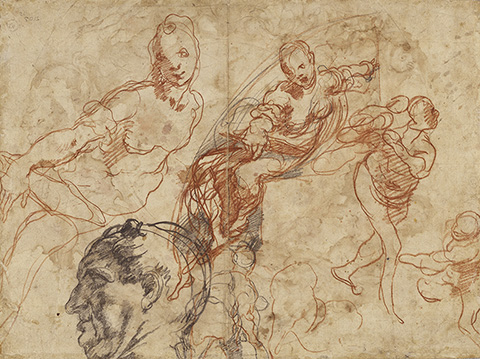 Figure Studies, about 1553-56, Taddeo Zuccaro; red and black chalk. The J. Paul Getty Museum