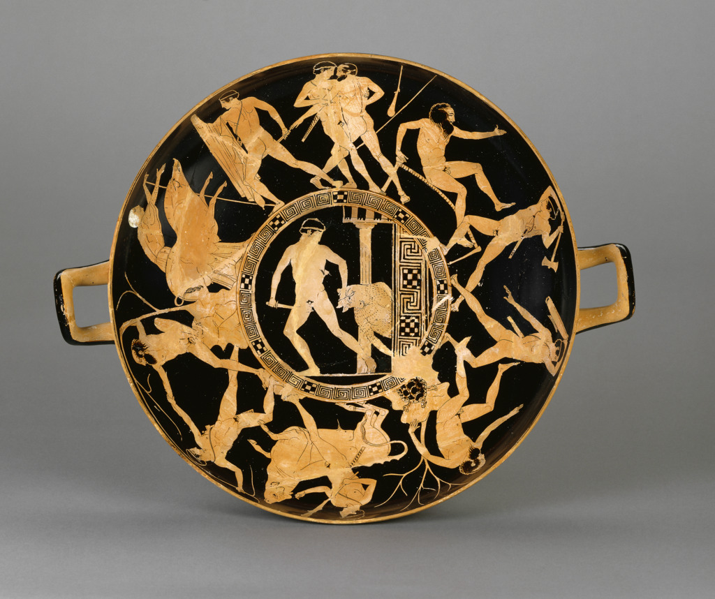Cup with the Deeds of Theseus, Greek, 440–430 BCE. Attributed to the Codrus Painter. Terracotta. British Museum, London, 1850,0302.3. Image: © The Trustees of the British Museum. All rights reserved