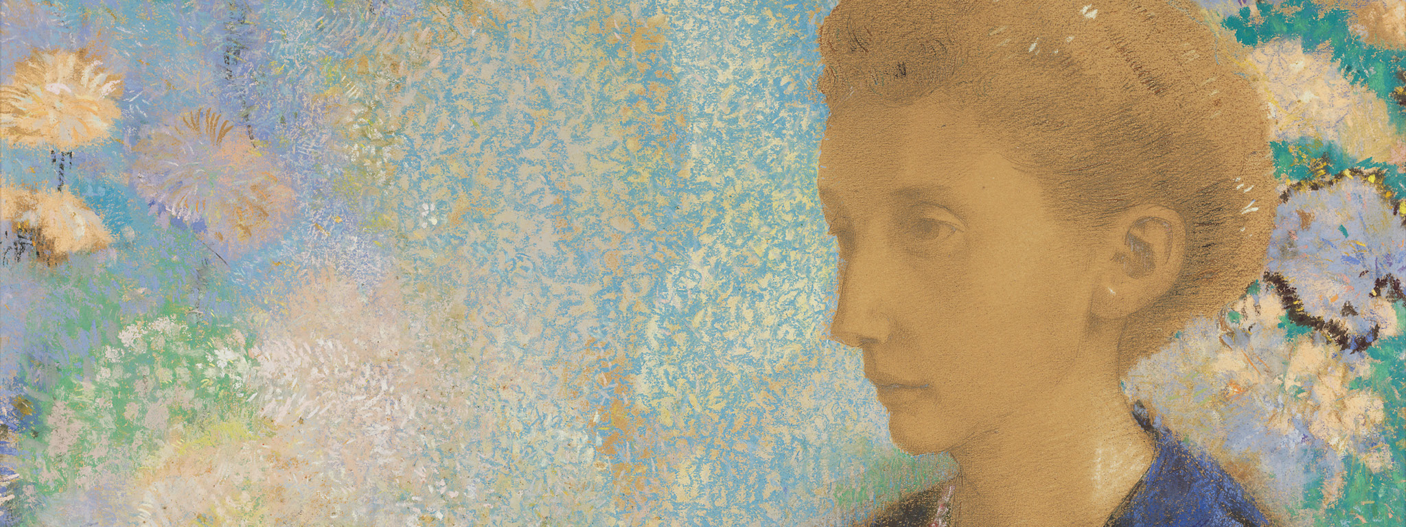 Portrait of the Baronne de Domecy (detail), about 1900, Odilon Redon, pastel, graphite, and black Conté crayon on cream paper, now darkened. The J. Paul Getty Museum