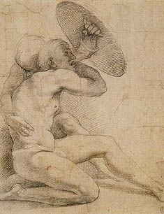 Raphael. Two nude figures crouching. Royal Collection copyright 2000 Her Majesty Queen Elizabeth II