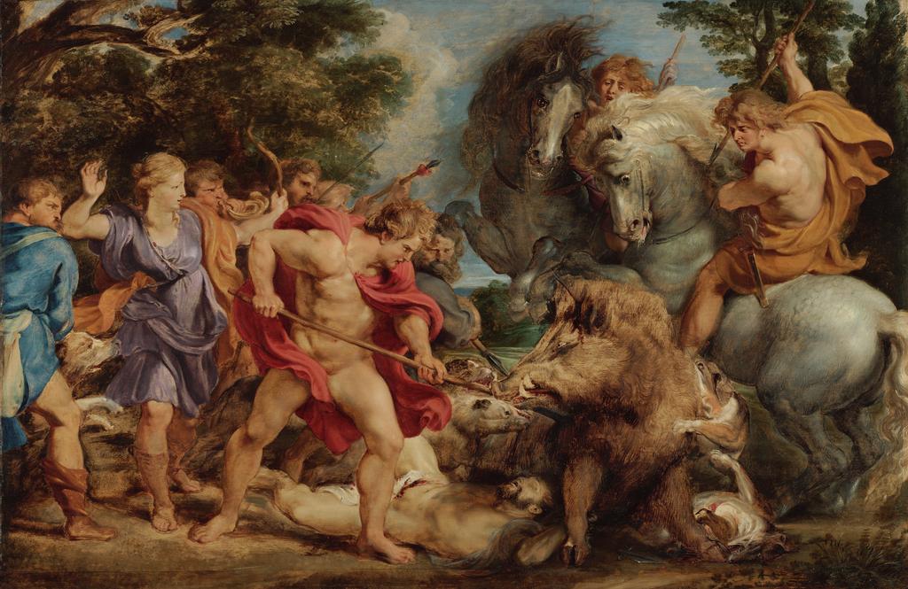 The Calydonian Boar Hunt, about 1611-1612, Peter Paul Rubens, oil on panel. The J. Paul Getty Museum
