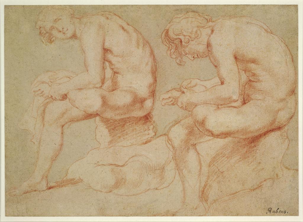 Two Studies of a Boy after the Bronze Sculpture “Spinario” (Thorn Puller), 1601-2, Peter Paul Rubens, red chalk, heightened with white, with later gray background wash on paper. The British Museum, London. Bequeathed by William Fawkener, 1769, T, 14.1. Image © The Trustees of the British Museum
