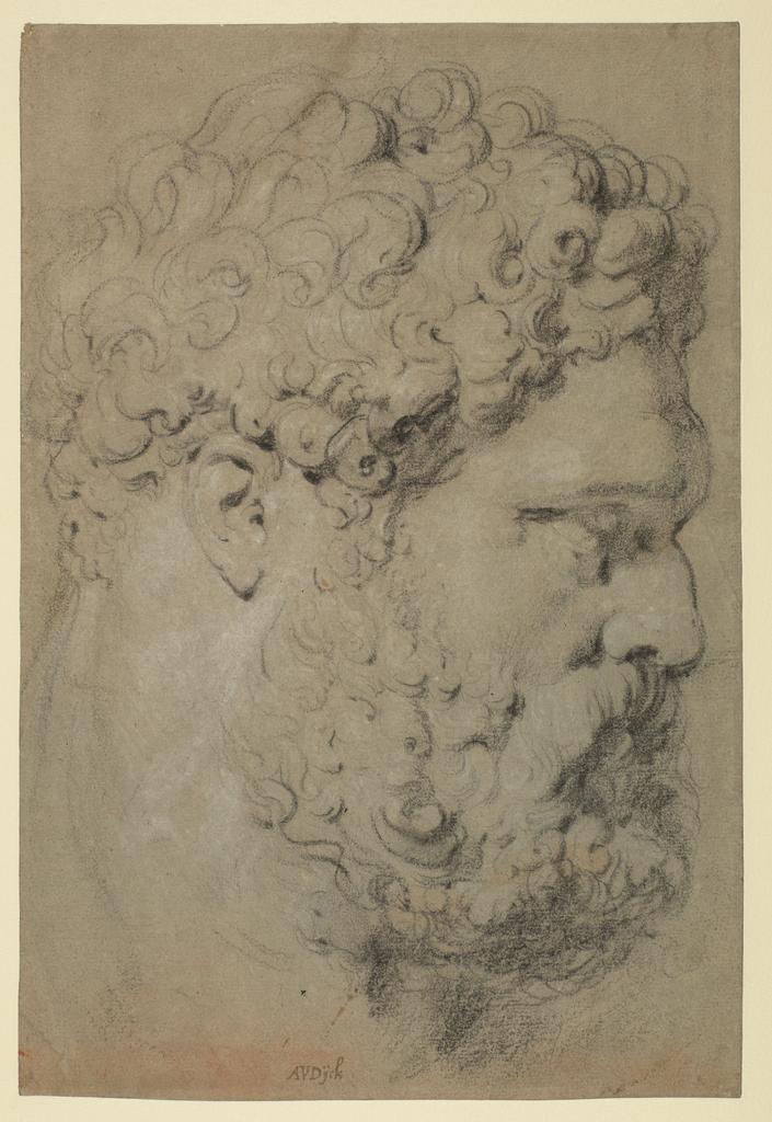Head of the Farnese Hercules (recto), about 1608-10, Peter Paul Rubens, black and white chalk on gray paper. The Samuel Courtauld Trust, The Courtauld Gallery, London. Image © Courtauld Gallery/The Samuel Courtauld Trust/Bridgeman Images