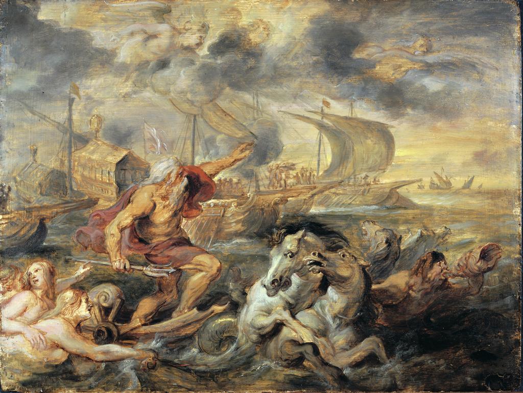 The Voyage of the Cardinal-Infante Ferdinand of Spain from Barcelona to Genoa in April 1633, with Neptune Calming the Tempest (“Quos Ego”), 1635, Peter Paul Rubens, oil on panel. Harvard Art Museums/Fogg Museum, Cambridge, Massachusetts. Alpheus Hyatt Purchasing Fund. Photo © President and Fellows of Harvard College, 1942.174