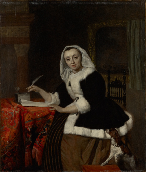An Elegant Lady Writing at Her Desk / Metsu