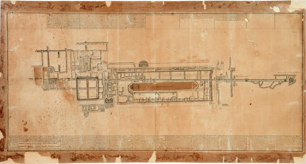 Excavation Plan of the Villa dei Papiri, 1754–1758, Karl Jacob Weber; vellum, ink, gouache, and pencil. Museo Archeologico Nazionale, Naples. Photo: Giorgio Albano