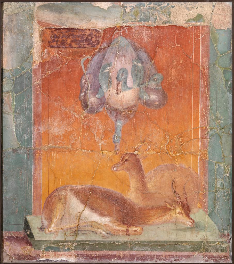 Fresco with Ducks and Deer, Roman, about 40 BC, plaster and pigment. Museo Archeologico Nazionale, Naples, 8759. Photo: Giorgio Albano