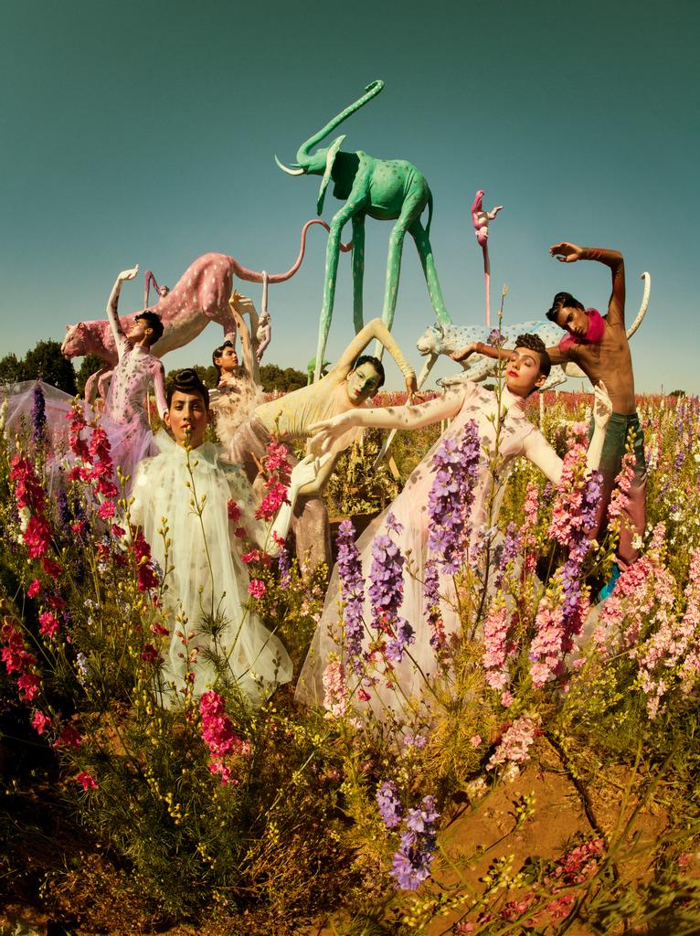 Cloud 9, 2018, Tim Walker. Models: Radhika Nair, Chawntell Kulkarni, Yusuf Siddiqi, Ravyanshi Mehta, Kiran Kandola, Jeenu Mahadevan, Part 1; Fashion: Emma Cook, Roksanda. Pershore, Worcestershire. Chromogenic print. © Tim Walker Studio