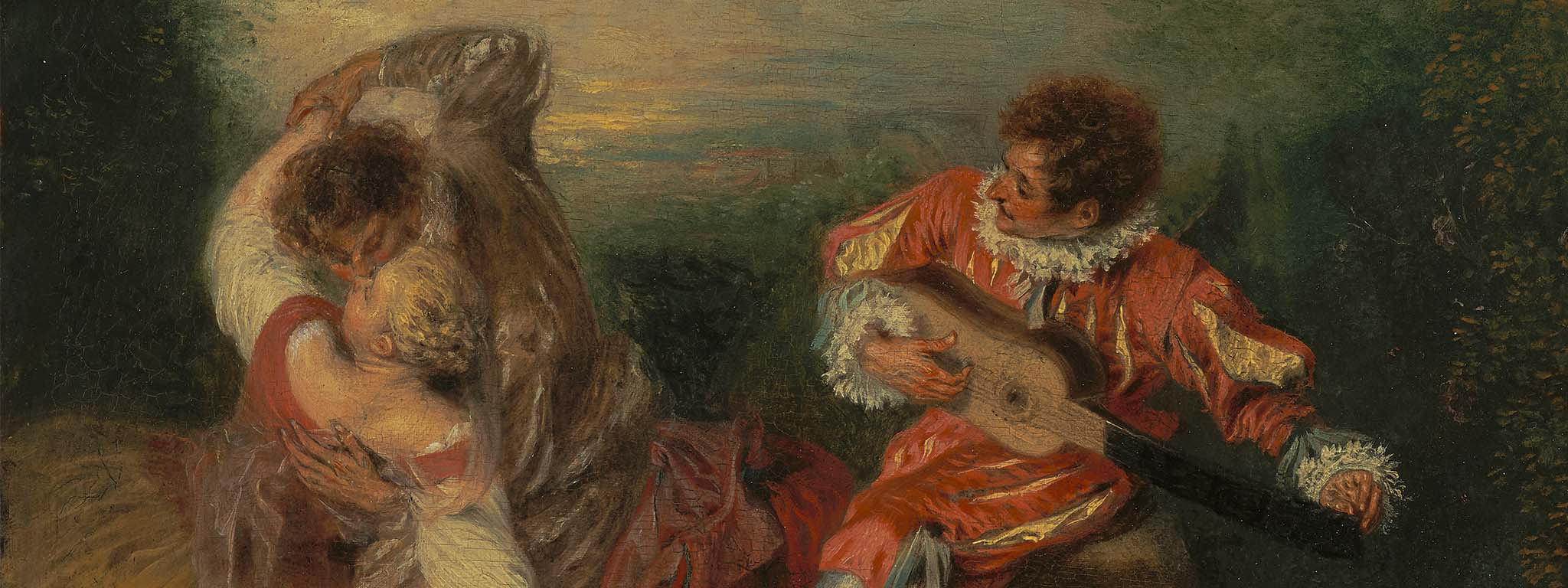 The Surprise (La Surprise) (detail), about 1718–1719, Jean Antoine Watteau, oil on panel.  The J. Paul Getty Museum