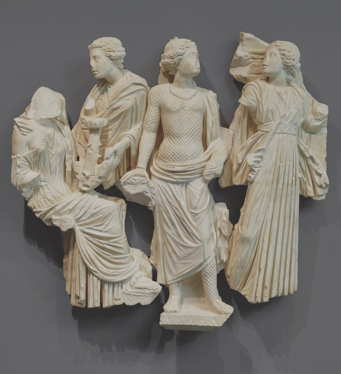 Ancient Roman relief sculpture of four muses