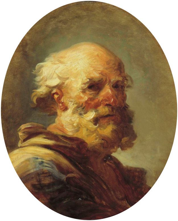 Portrait of an older man shown sideways, with his face oriented towards the viewer. The brushstrokes can be seen across the canvas.