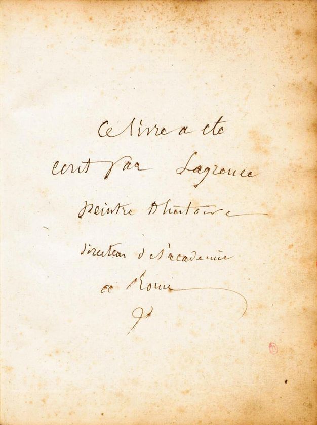 Cream-colored page with text written by hand in French. The text is organized in five rows and features a signature underneath.