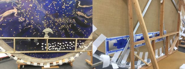 Close up photos of the front (left) and back (right) of the painting (24.1).