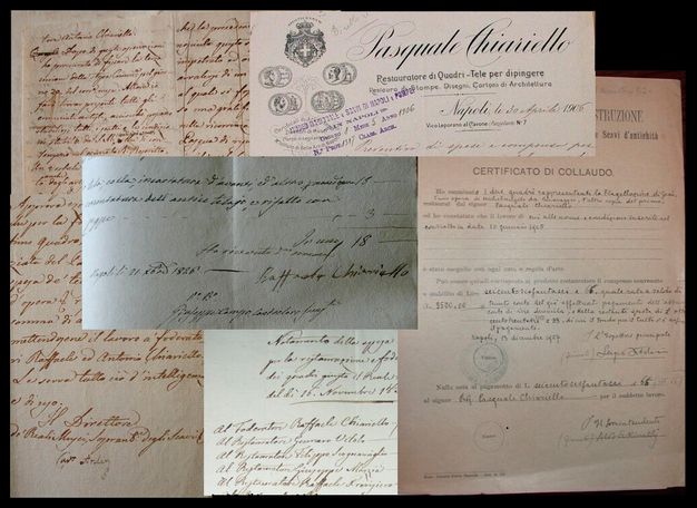 Photos and scans of five documents written in Italian cursive.