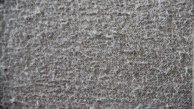 Extreme close up of pale painting canvas linen, showing individual threads and fibers.