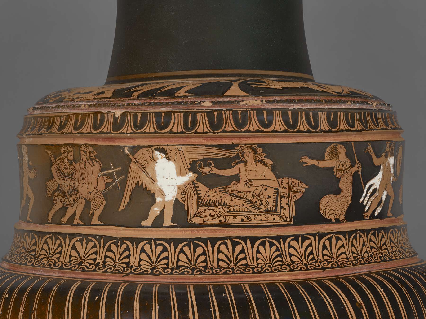 Another detail of the foot of the vase, with some white showing and all the people in motion
