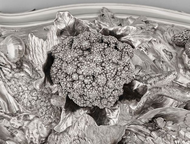 Detail view of the cauliflower at the top of the centerpiece.