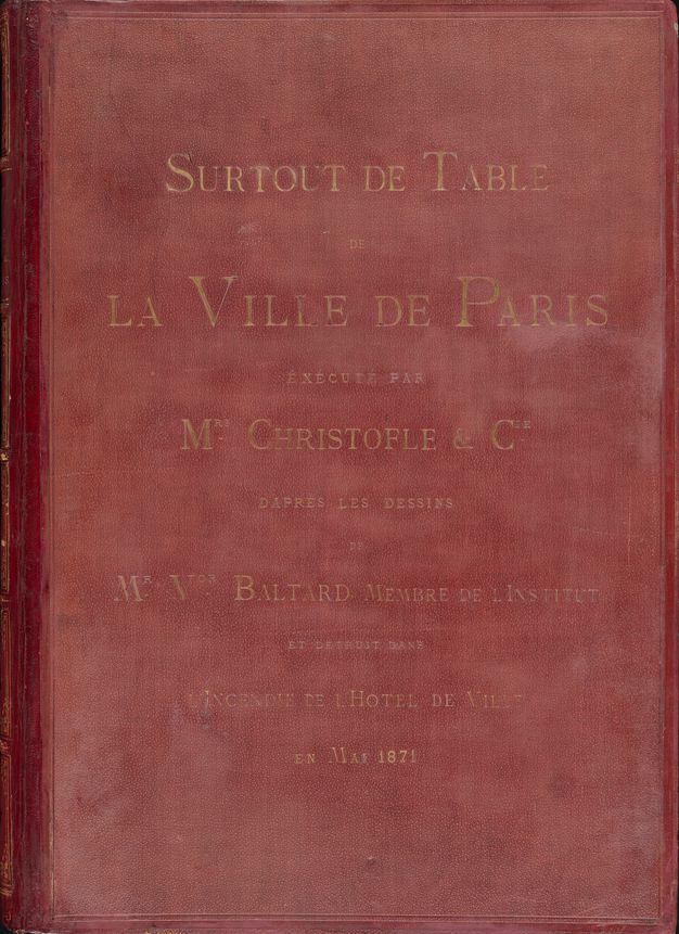 Faded red book cover with embossed gold text.