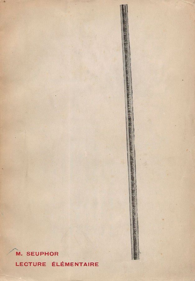 A worn, yellowing cover whose artwork is a vertical grayscale rod angled at a slant. At the bottom left, in dark red capital letters, is the author’s first initial and surname, followed by “Lecture Élémentaire.”