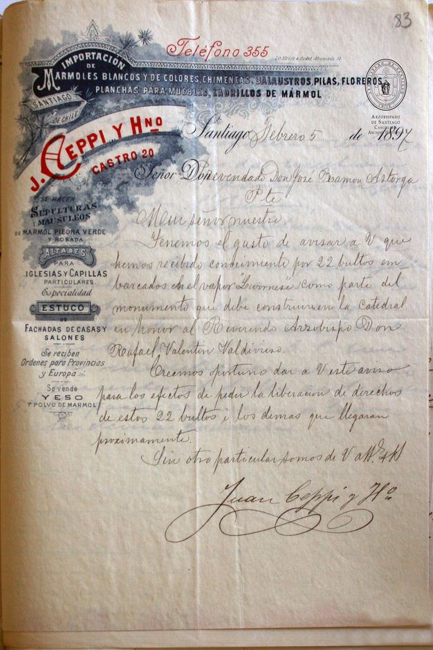 A page of handwritten correspondence on letterhead from Ceppi marble factory.