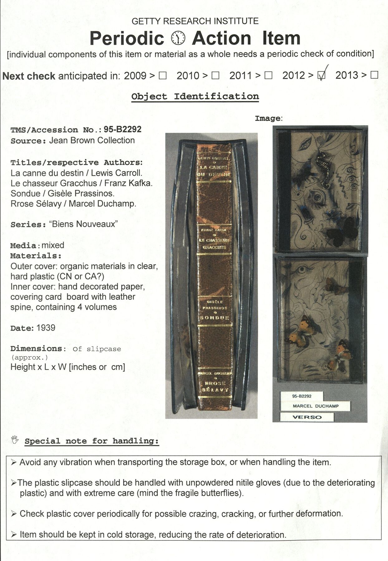 A flyer providing information of a book sculpture and how it should be handled 