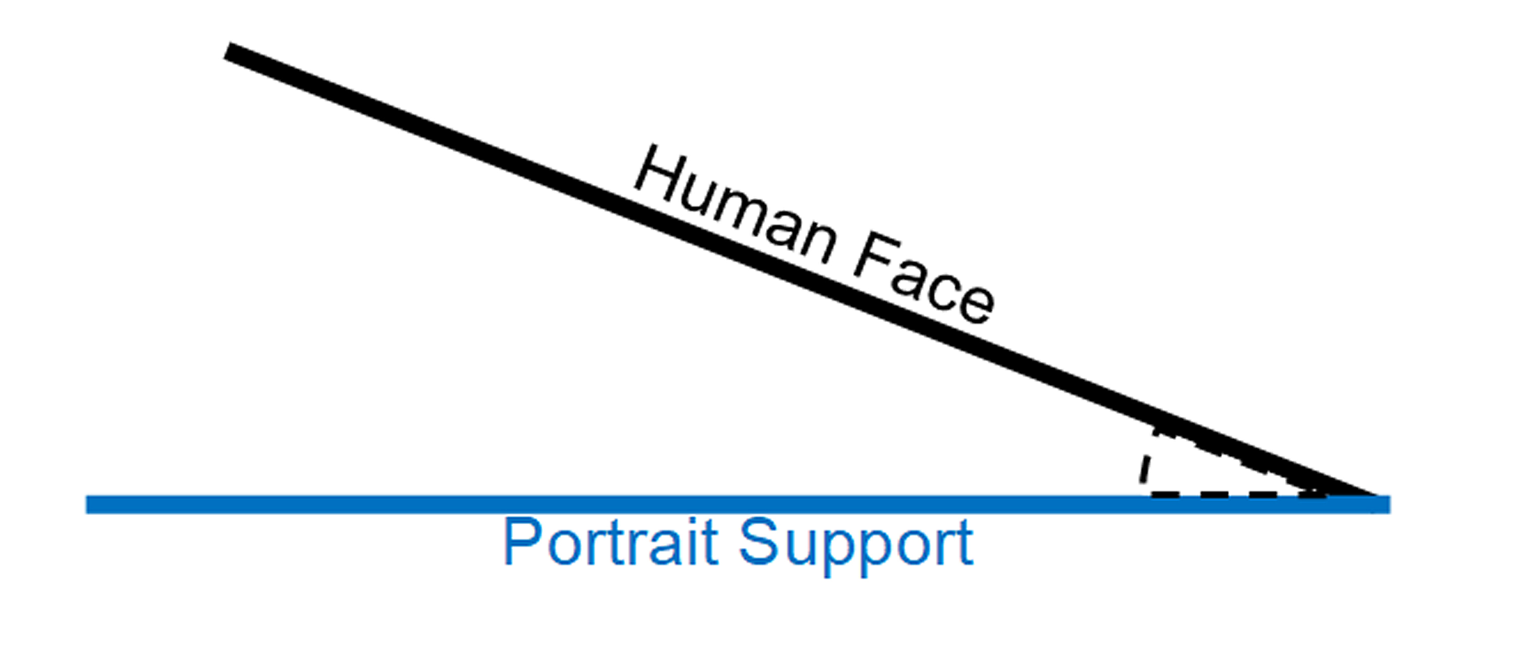 Diagram featuring an acute angle opening to the left. The upper arm is marked as Human Face, and the lower arm lies horizontally and is marked Portrait Support.