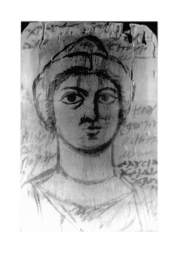 Preparatory sketch of a woman's portrait with written instructions in the margins. The writing appears above each of the woman's shoulders and above her hair updo.