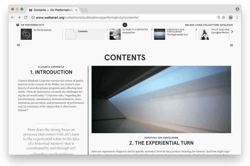 animated illustration of responsively designed Walker Art Center catalogue