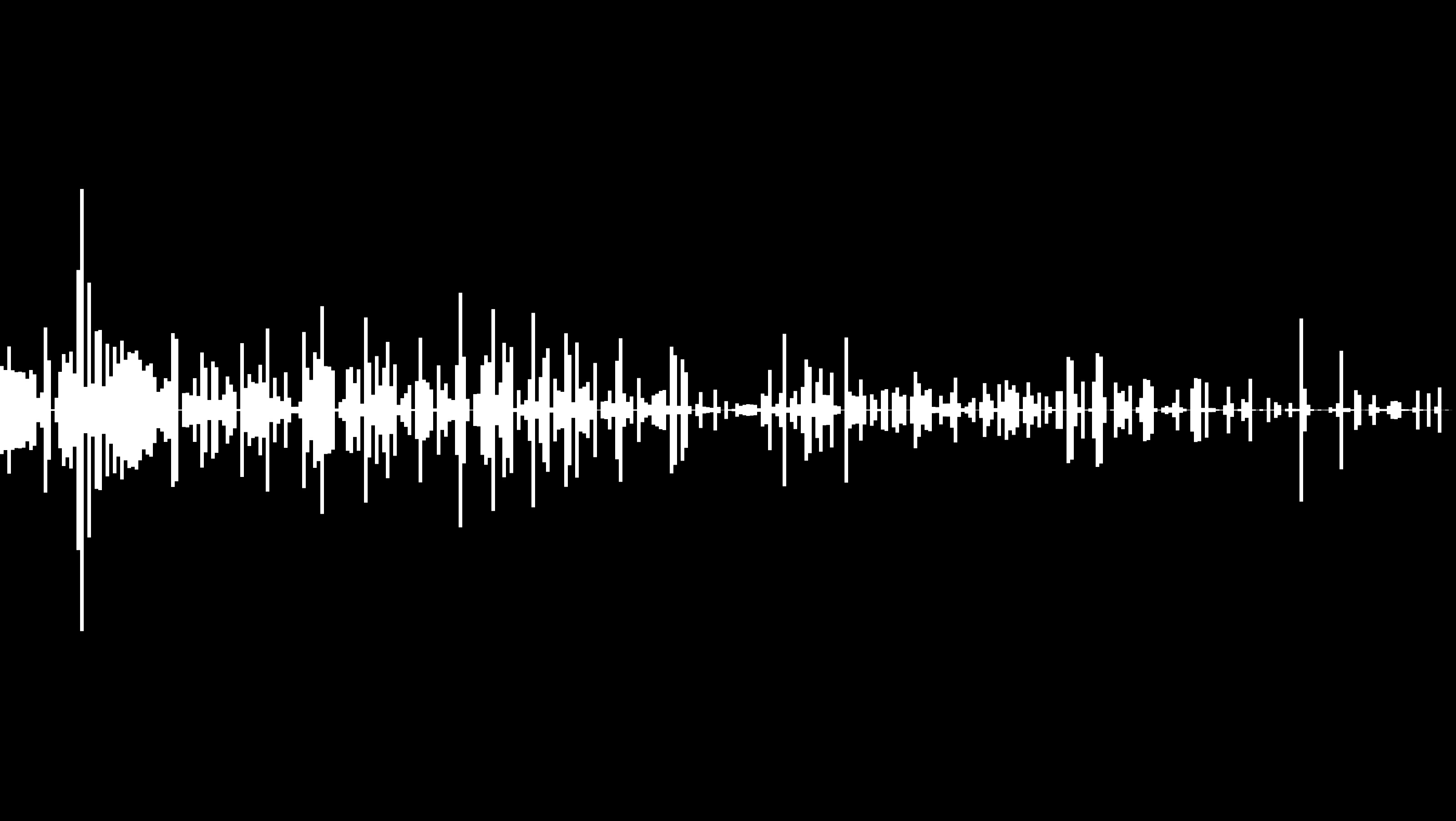 Audio recording that begins with a brief sound of rushing water and then settles into the repeated sounding of two or three overlapping and/or alternating tones of a hollow, wooden, knocking nature. Their rhythm evokes the sound of dripping water but the tones are hard and percussive. The frequency of the sounds continuously slows over the duration of the recording until there are significant silences between sounds.